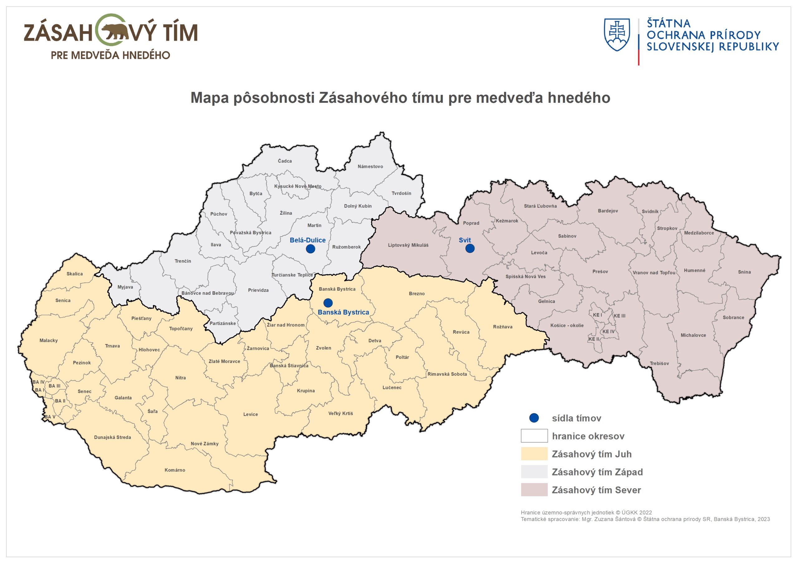 Mapa pôsobnosti Zásahového tímu pre medveďa hnedého